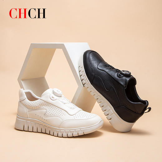 2025春夏CHCH平衡鞋新品牛皮松紧按钮超轻底女鞋深口圆头镂空休闲运动鞋CP1B5011 商品图0
