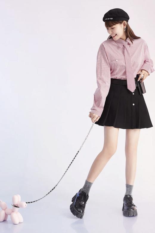 A21 宽松款红白条纹领带衬衫上衣 18004 商品图5