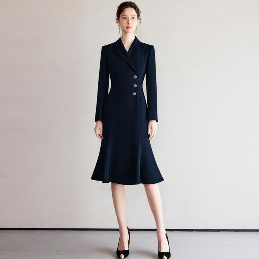 IWY/高端藏青色西装连衣裙女气质鱼尾裙案场客服接待包臀长裙Q1250 商品图2