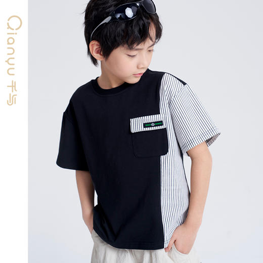 笛莎千与2025夏新款男童时尚撞色拼接短袖T恤 商品图3