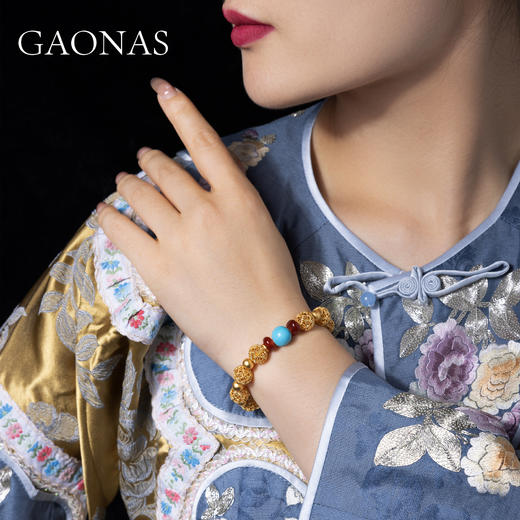 GAONAS  国风时尚潮流镂空金色球手链10598SGO 商品图3