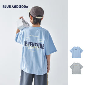 蓝汽水2025夏季美式宽松短袖T恤春款全棉针织字母印花亲子款上衣