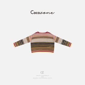 COCO ZONE 镂空设计感彩色条纹圆领针织衫CD1A0435