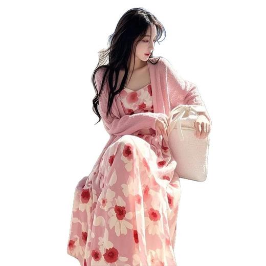 早春独特绝美小个子多巴胺森系粉色针织衫碎花吊带裙套装 商品图4