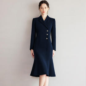 IWY/高端藏青色西装连衣裙女气质鱼尾裙案场客服接待包臀长裙Q1250