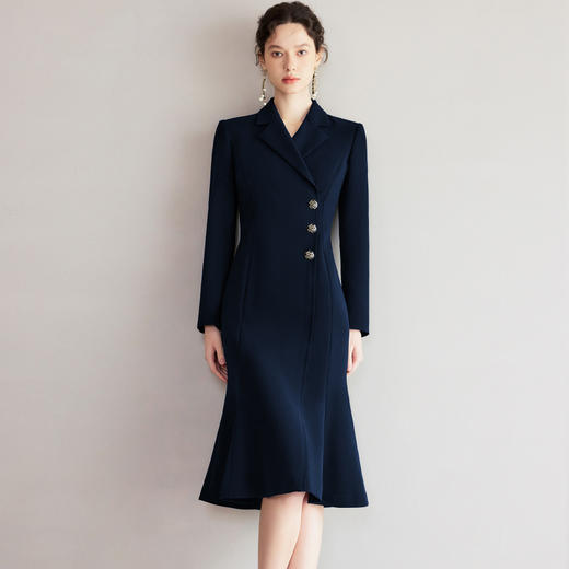 IWY/高端藏青色西装连衣裙女气质鱼尾裙案场客服接待包臀长裙Q1250 商品图0