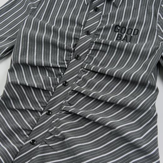 GOODBAI 粗体logo条纹翻领打褶收腰斜襟长袖衬衫 商品图4