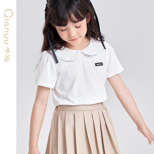 笛莎千与2025夏季新款女童气质娃娃领翻领短袖T恤 商品图3
