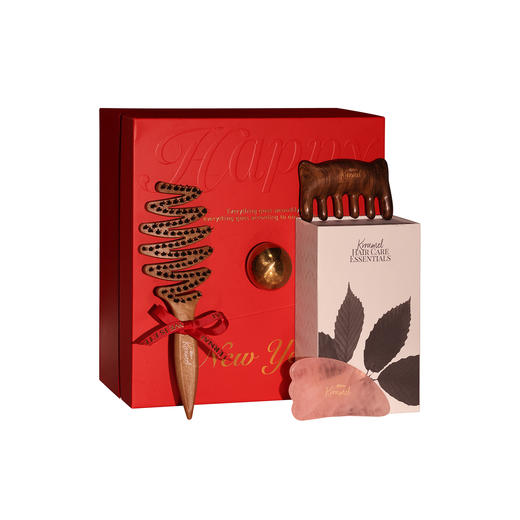 Krramel 养生护发礼盒 LH-010 中号松塔梳+猫咪经络梳+刮痧板 经络梳猪鬃梳实用生日结婚礼物新婚伴手礼 商品图0