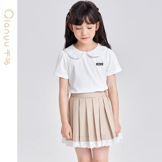 笛莎千与2025夏季新款女童气质娃娃领翻领短袖T恤 商品图2