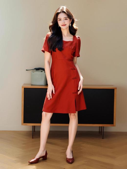 奢姿2025年夏季新款大码女装气质方领连衣裙胖妹妹开叉时尚裙子9932868123【1】 商品图1