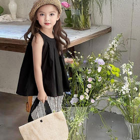 【甜美纯色裙裤套装】儿童裙裤套装女宝宝背心吊带裙直筒裤夏装女童纯色半身裙条纹裤子