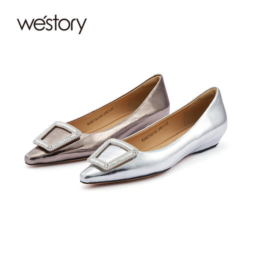 westory2023秋季新款金属饰扣细低跟尖头舒适女单鞋73241 商品图0