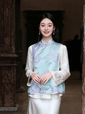 瑕疵|盛唐牡丹 |君子梅团花纹花锦缎马甲[特价品]](特殊商品不退不换)