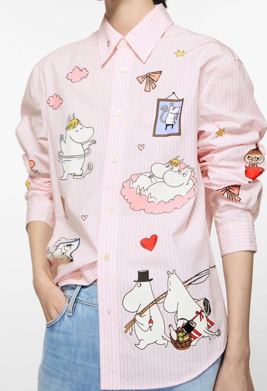 312-7 我爱的姆明 25早春 AC联名姆明 长袖衬衫卡通印花衬衣 条纹宽松休闲衬衫 商品图5