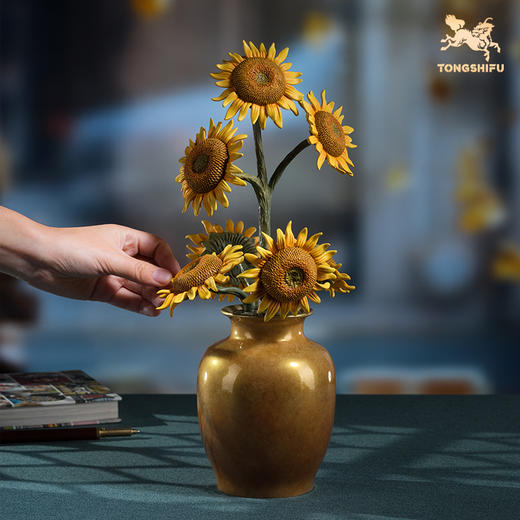铜师傅《向阳花开》客厅桌面一举夺魁向日葵铜摆件 家居工艺品 商品图3