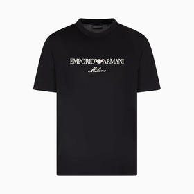 EMPORIO ARMANI 阿玛尼 男士刺绣徽标平纹莱赛尔混纺圆领短袖T恤 黑色 EM001033 AF10017 MC169
