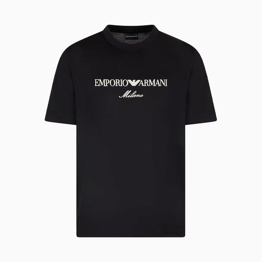 EMPORIO ARMANI 阿玛尼 男士刺绣徽标平纹莱赛尔混纺圆领短袖T恤 黑色 EM001033 AF10017 MC169 商品图0