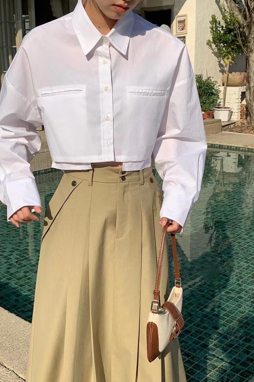 LNNNS 气质廓形卡其色高腰百褶半裙 17866 商品图1