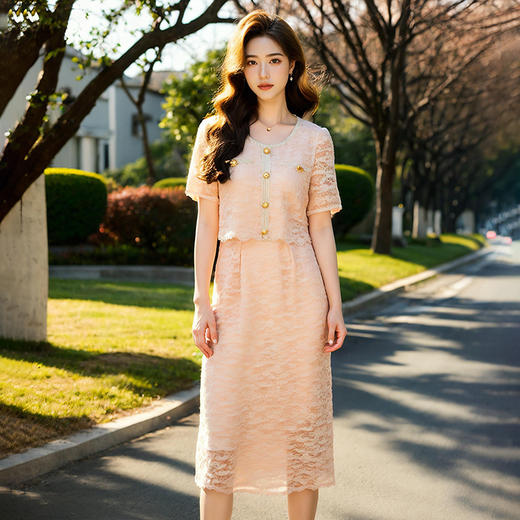 奢姿大码女装2025夏季胖妹妹轻奢休闲连衣裙圆领假两件拼接裙子9952890354 商品图1