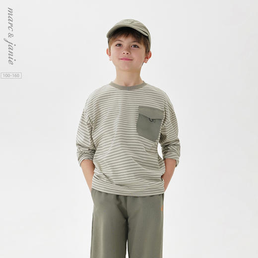马克珍妮男童山系户外纯棉条纹T恤2025年春装新款250109 商品图0