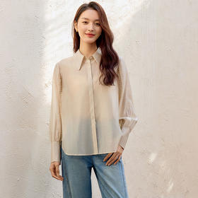 玳莎微透减龄天丝衬衫女2025春季新款木耳边装饰加长袖口宽松上衣  FA31308