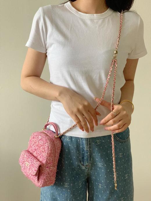 香奈儿24smini粉色粗花呢书包双肩包（HH） 商品图6