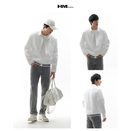 HIM漢崇  时尚休闲百搭夹克简约织唛烫花口袋白色外套 2026春季 商品图3