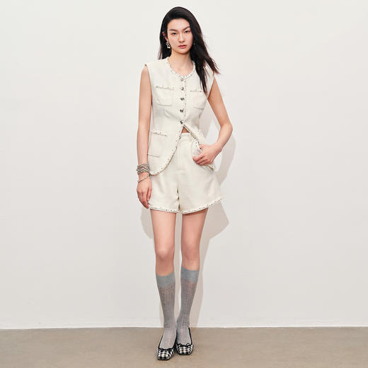 花纱肌理感率性亮片撞色花边织带马甲(货号:MC85VE008) 商品图2