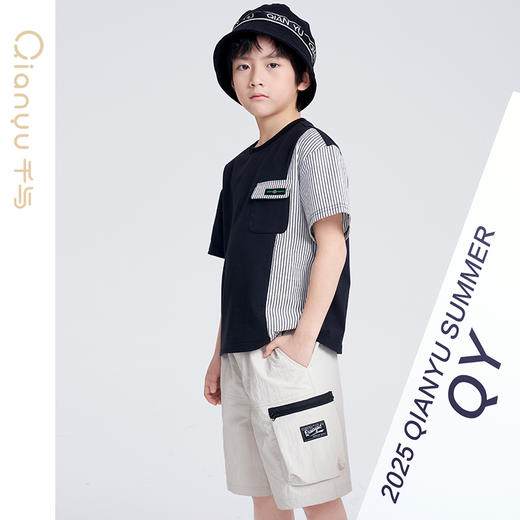 笛莎千与2025夏新款男童时尚撞色拼接短袖T恤 商品图0