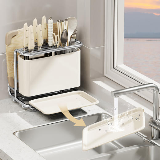 「多功能五合一！高颜值」厨房刀架置物架 壁挂多功能台面筷子笼砧板架放菜板刀具一体收纳整理架厨房用品 商品图3