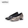 westory春秋法式粗跟浅口方头单鞋小众复古时尚女鞋W23CM73701 商品缩略图0