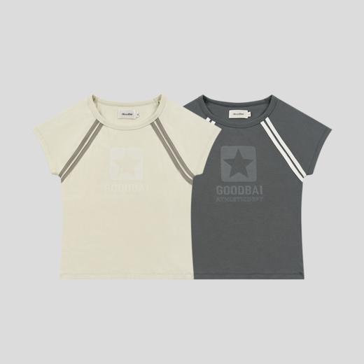 GOODBAI 星星标志logo印花圆领插肩飞袖紧身短袖T恤 商品图1