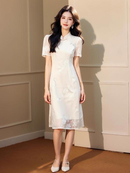 【清仓超15天不保价】奢姿2025夏装新款胖mm大码女装改良旗袍绣花气质连衣裙开叉A字裙9932852928【1】 商品图2