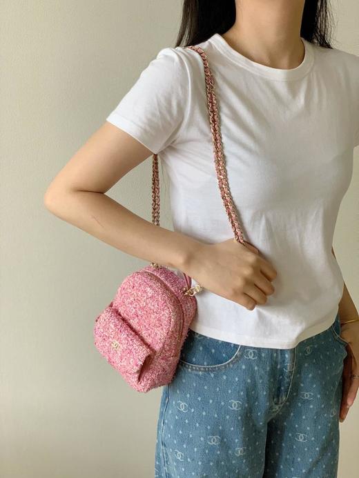 香奈儿24smini粉色粗花呢书包双肩包（HH） 商品图5