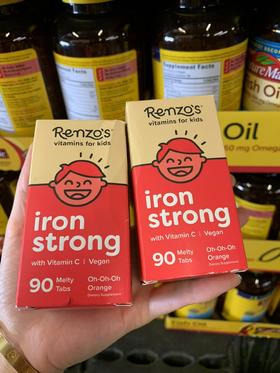 到手价258元 Renzos儿童补铁速溶片90片 儿童铁元  美国代购，无中文标签，介意慎拍