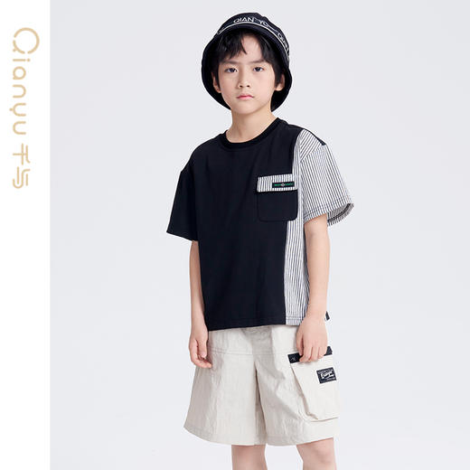 笛莎千与2025夏新款男童时尚撞色拼接短袖T恤 商品图2