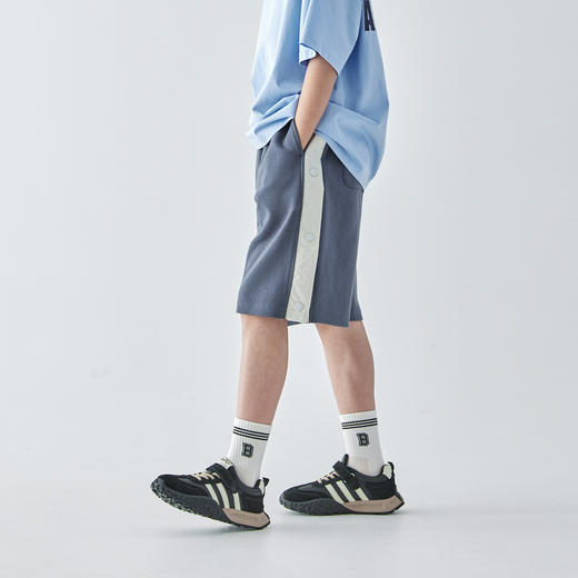 蓝汽水2025新款撞色拼接五分裤夏季亲子款慵懒风平纹肌理针织短裤 商品图4