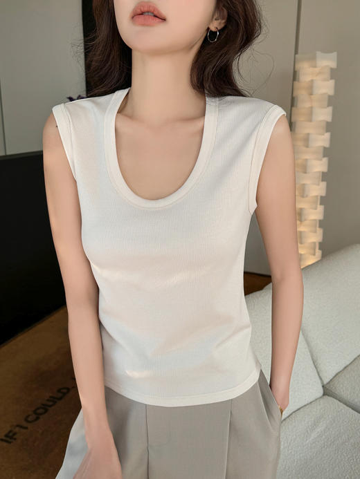 春夏新品【U型领宽肩带背心】无袖上衣 遮副乳百搭外穿宽松莱赛尔棉螺纹背心女  商品图7