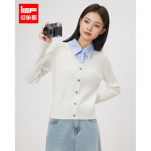 IEF/爱依服2025春季 韩版文艺知性气质通勤百搭假两件毛织上衣N39399 商品图0