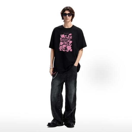 IDEVERRAY夏季新款玫瑰花字母印花纯棉圆领情侣短袖t恤休闲上衣21MSL-ID25SSFAT001 商品图2