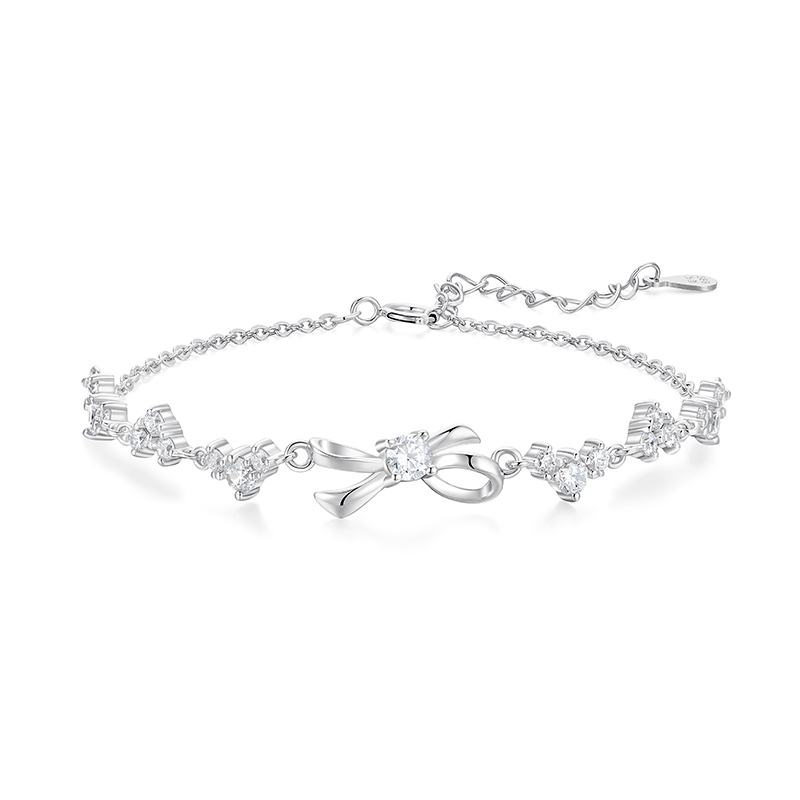 卡蒂罗KADER 流光丝带结手链 999足银 手链 女款 甜美梦幻蝴蝶结优雅设计可调节 浪漫吸睛闪耀精致配饰