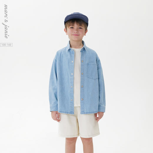 马克珍妮男童潮流百搭纯棉牛仔衬衫2025年春装新款250105 商品图0