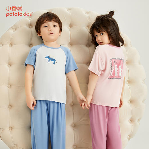 【特价爆款】小番薯PotatoKids莫代尔男童女童家居服吸湿透气睡衣套装 商品图2