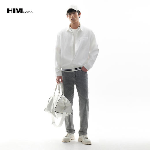 HIM漢崇  时尚休闲百搭夹克简约织唛烫花口袋白色外套 2026春季 商品图1