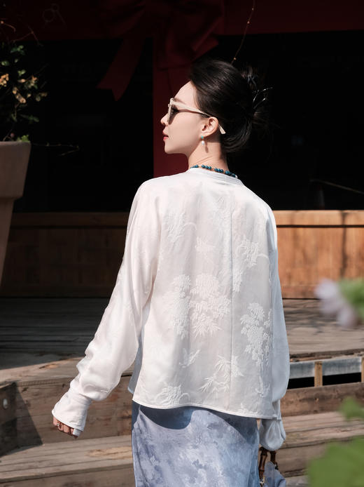 盛唐牡丹 |梅兰竹菊真丝冠乐绉偏襟上衣 商品图5