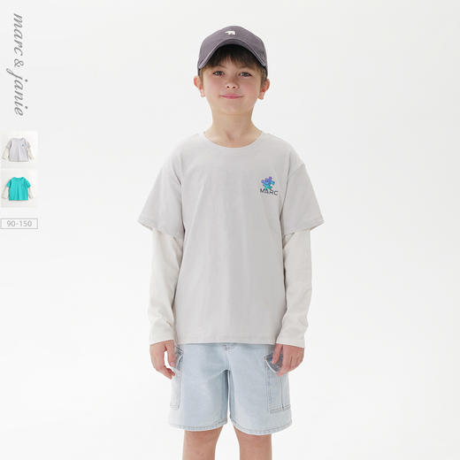 马克珍妮男童潮流撞色假两件长袖T恤儿童纯棉上衣春装新款240022 商品图0