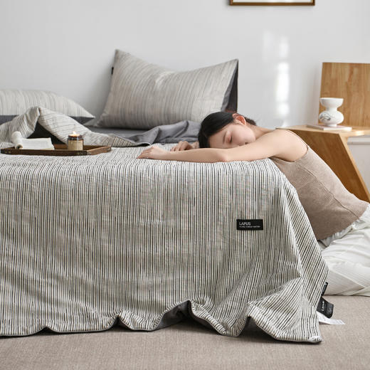 自然醒原创侘寂夏被全棉色织提花轻奢夏季空调被薄被子被芯床单床品四件套LFS 商品图3