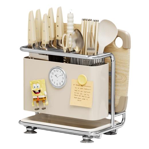 「多功能五合一！高颜值」厨房刀架置物架 壁挂多功能台面筷子笼砧板架放菜板刀具一体收纳整理架厨房用品 商品图4