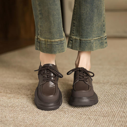 阿么手工女鞋系带小皮鞋女松糕底增高2025新款百搭舒适不累脚7CM 商品图3